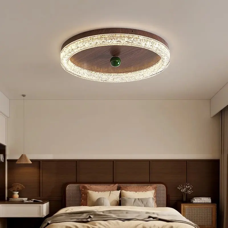 Eye protection walnut color bedroom ceiling light full spectrum study round new Chinese style master bedroom