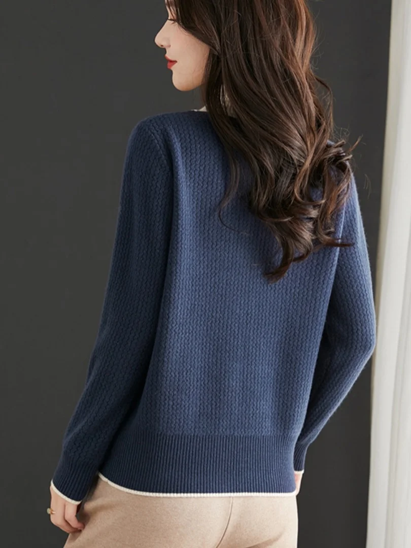 Brand Women's Knitted Wool Base Layer Top Autumn Winter Casual Sle Medium Softn Long Sve round Ne Pullover Fake Two...