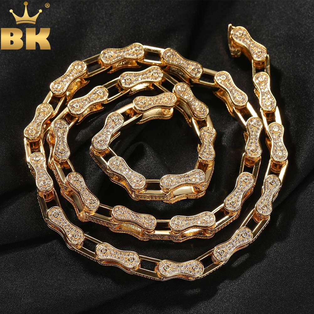 

THE BLING KING Men's Heavy Bike Link Bracelet Iced Out Cubic Zirconia Chain Necklace HipHop Rapper Jewelry