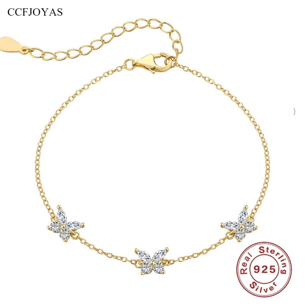 

CCFJOYAS Japanese and Korean Light Luxury 925 Sterling Silver Three Butterfly Bracelet Women Fashion Hand Jewelry Gift Wholesale