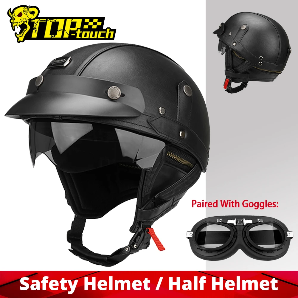 

Мотоциклетный полушлем из кожи, открытый мотошлем с защитой от падений и солнца, винтажный модный защитный шлем M-XL