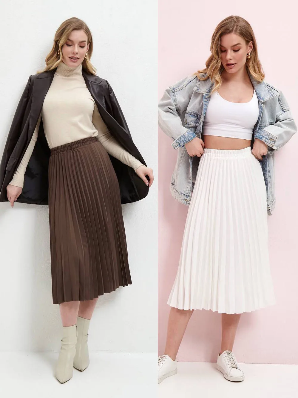 2024 Women A-Line Spring Pleated Skirt Elegant High Waist Long Skirt Femme Elegant Faldas Jupe Saia Women White Skirts C-092