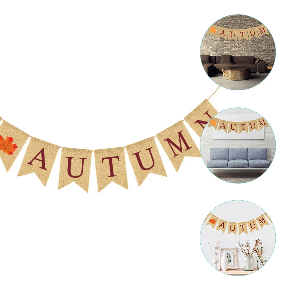 

Stylish Autumn Thanksgiving Party Hanging Banner Fall Themed Burlap Pull Flag Home Supplies Reusable Linen Bunting For