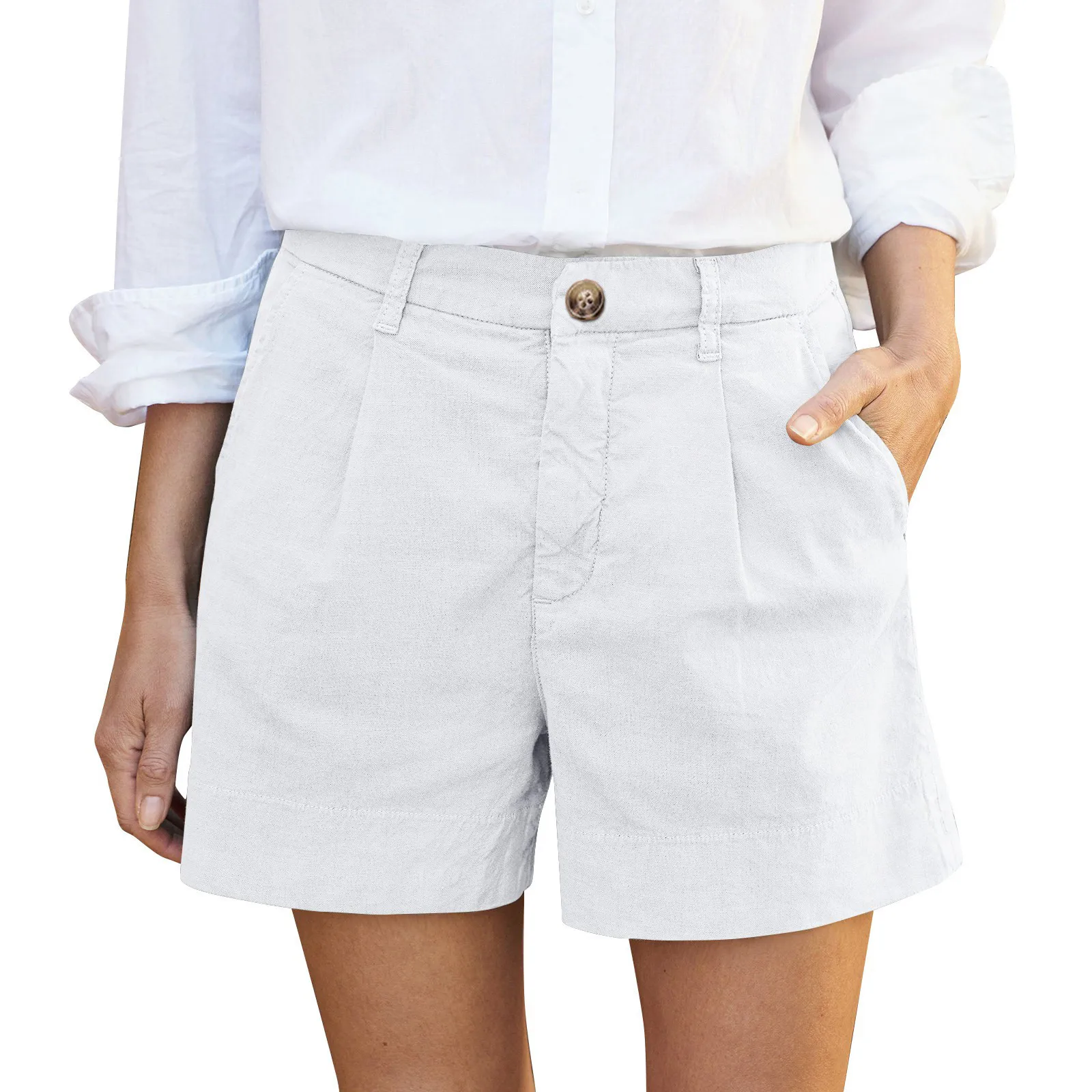 جديد واسعة الساق السراويل للنساء الصيف رقيقة خط السراويل القصيرة زر إغلاق لا سستة فضفاضة السراويل النسائية غير رسمية