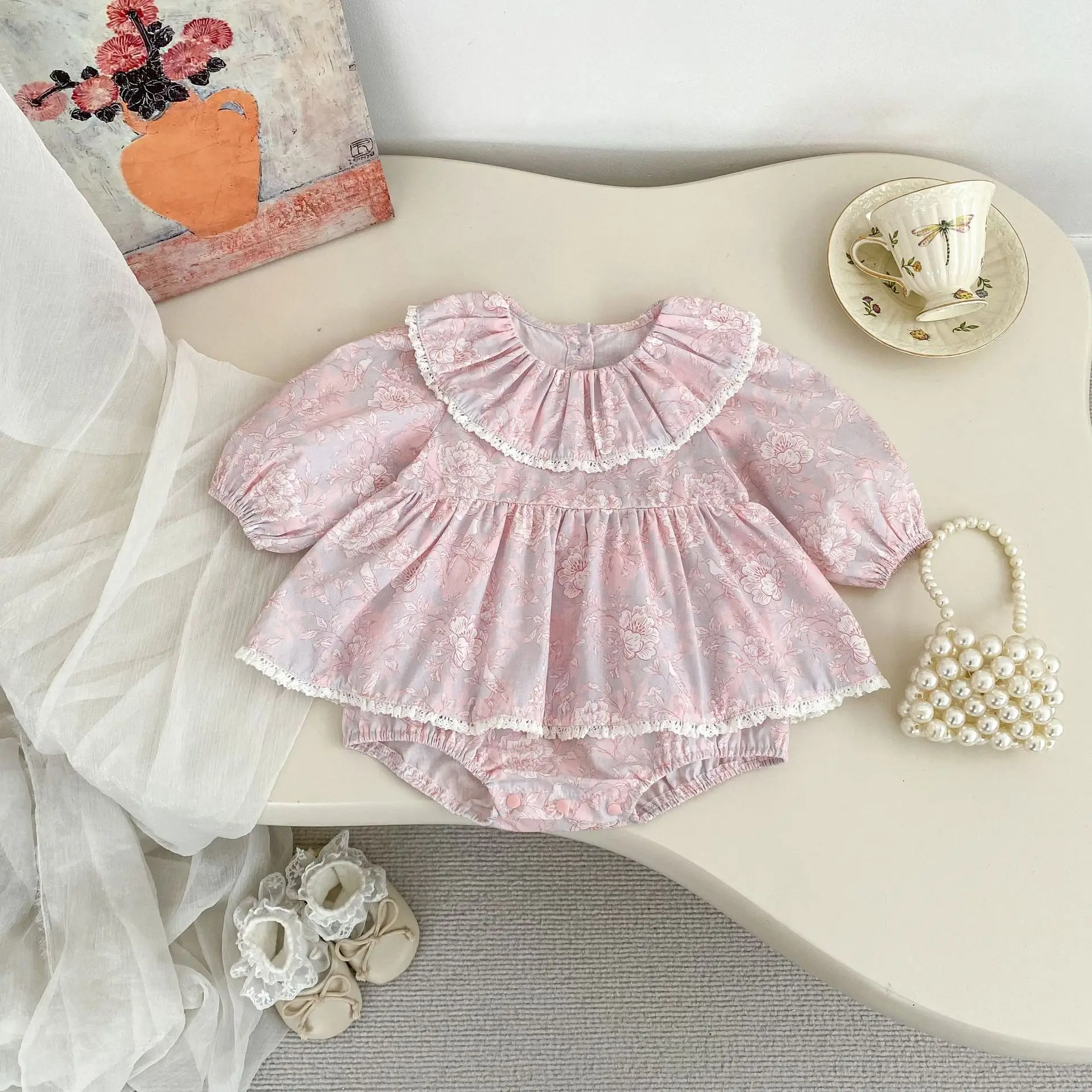 

2026 Spring Collection Girl Sweet Bag Fart Dress Girl Baby Flower Princess Hundred Days Banquet Climbing Dress