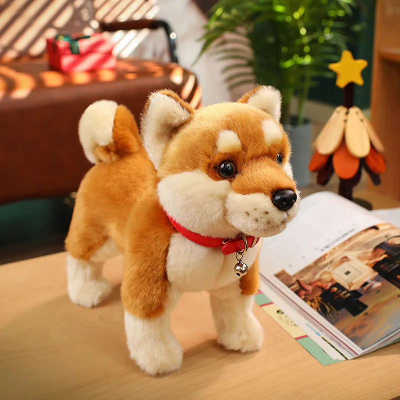 Macio realista shiba inu brinquedo de pelúcia adorável animal de pelúcia marrom preto cão boneca fofinho filhote de cachorro plushies bonito presente decoração para casa