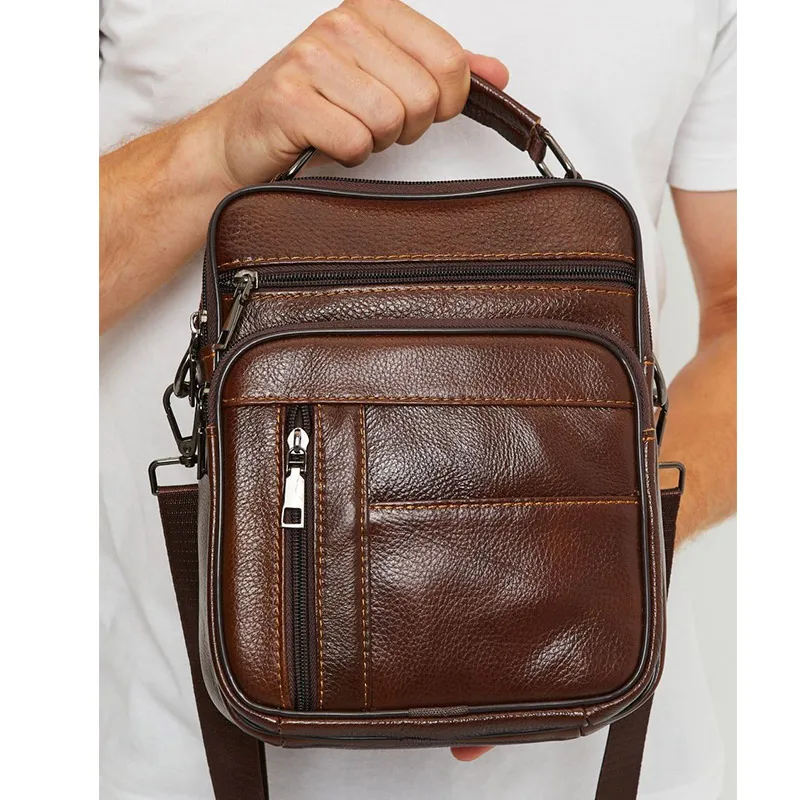 Fashion Men Genuine Leather Handbag Small Travel Shoulder Bag Male Real Leather Crossbody Bags Tote Black Messenger Bag Boy