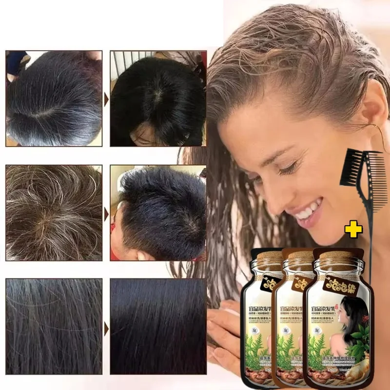 Hair Dye Shampoo Natural Plant Bubble Hair Dye Long-lasting Hair Color Plant-based Foam Hair Coloring Shampoo Covers Gray Hair