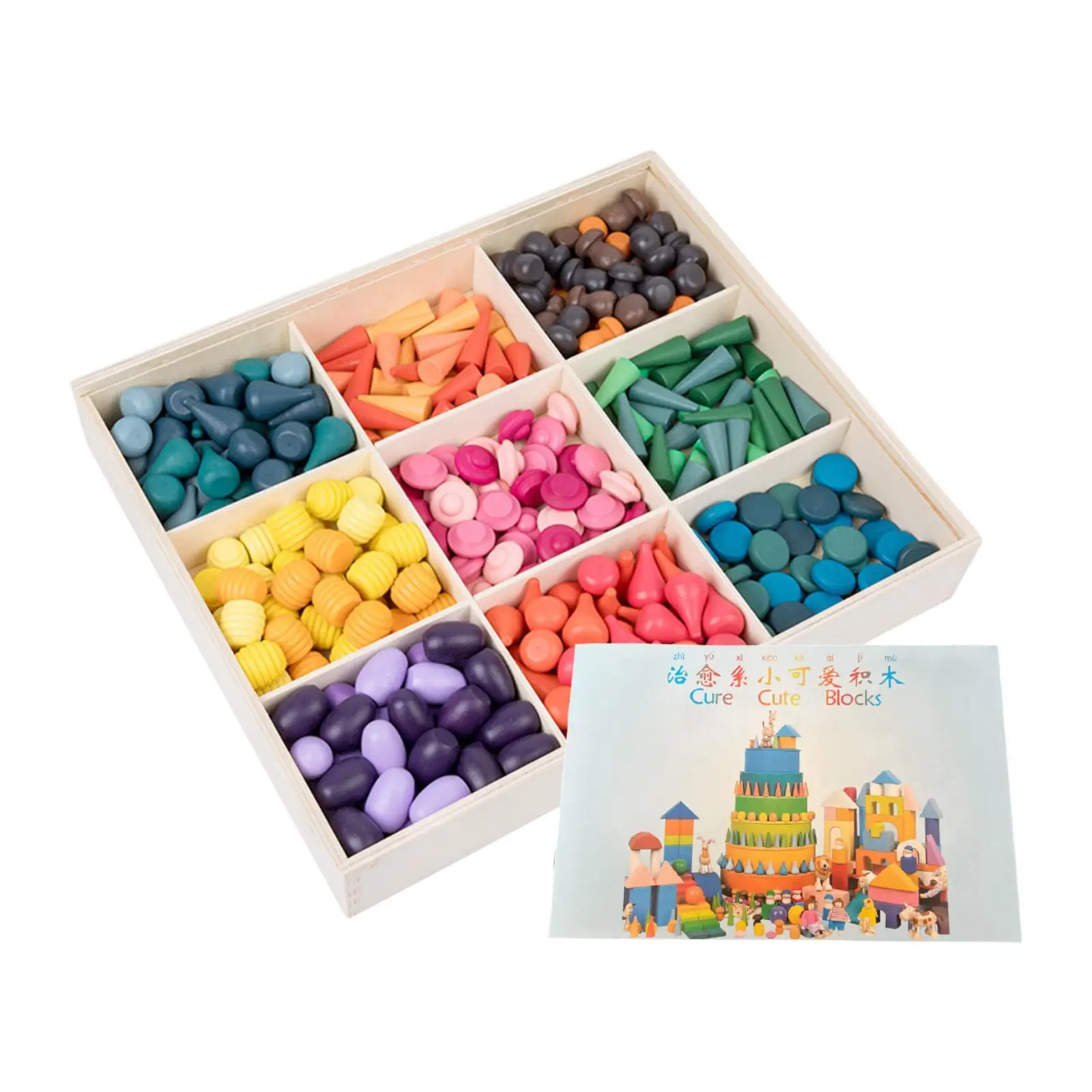 Loose Play Materials Set,Rainbow Color Learning Toy Montessori Stacking Toy Wood Sensory Play Toys for Children Kids