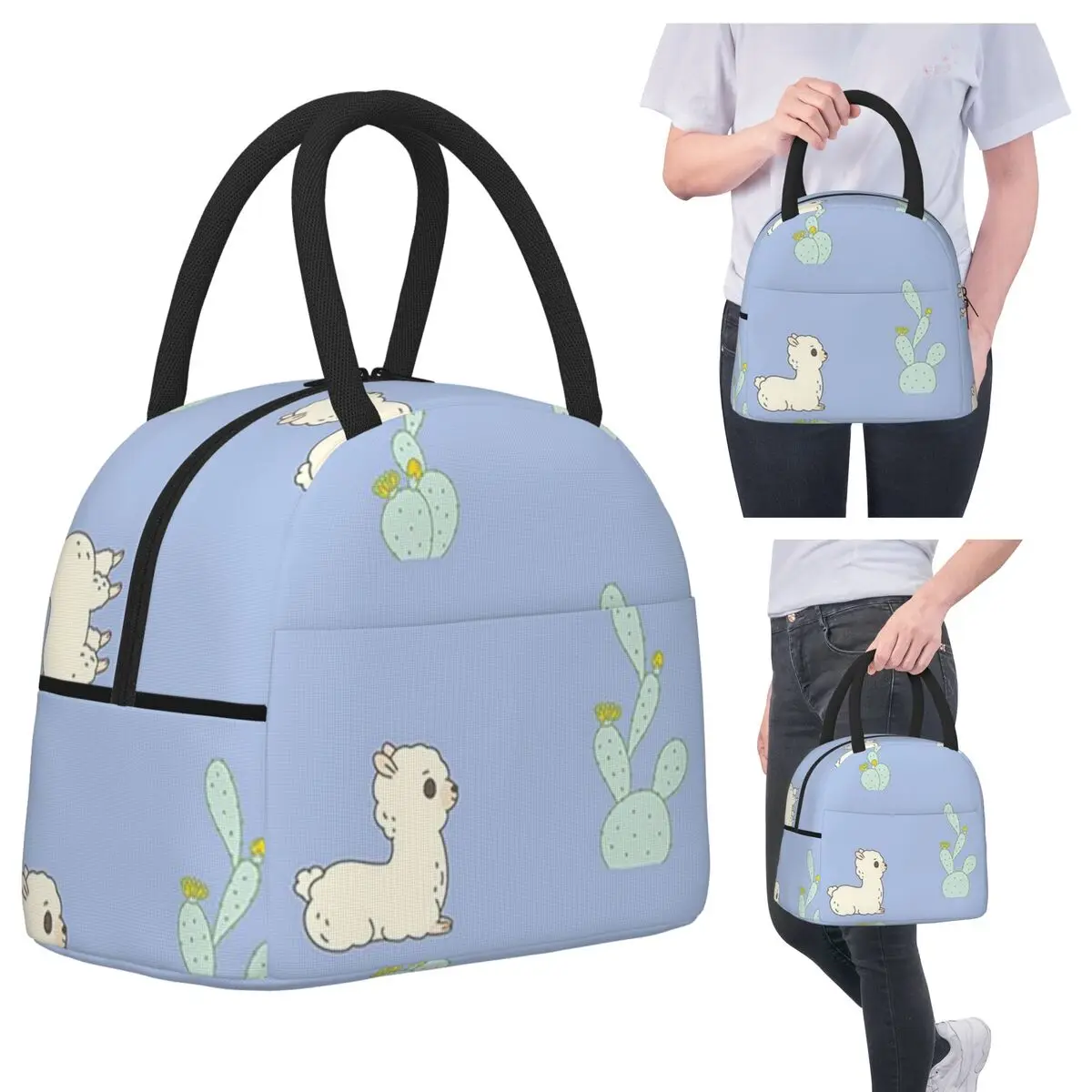 

Cactus And Alpaca Pattern In Blue Insulated Lunch Bag for Women Cooler Thermal Food Box Tote Leakproof Lunch Boxes Container