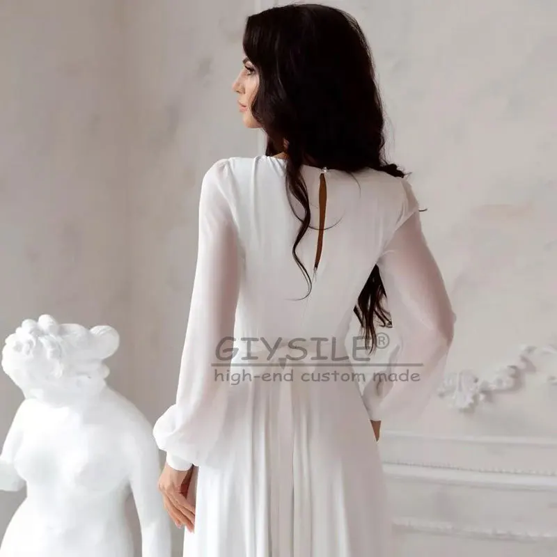 GIYSILE ที่กําหนดเองแขนยาวชุดแต่งงานหรูหรา 2025 สไตล์ใหม่ลึก V คอ A-Line ชุดเจ้าสาวถ่ายภาพชุด