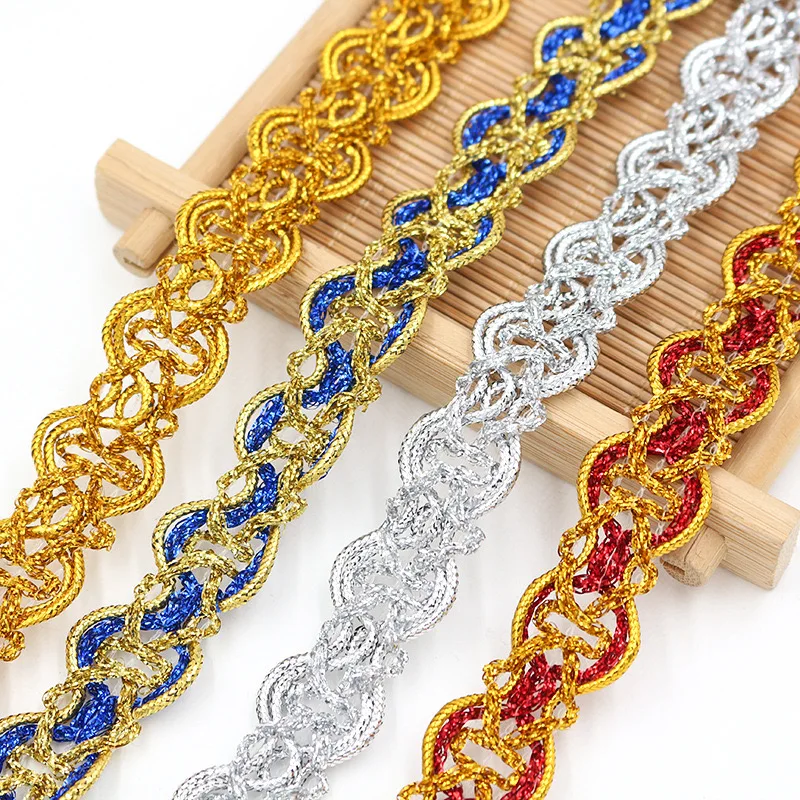 5Yards oro argento pizzo Trim nastro curva tessuto di pizzo cucito millepiedi nastro di pizzo intrecciato artigianato di nozze accessori per