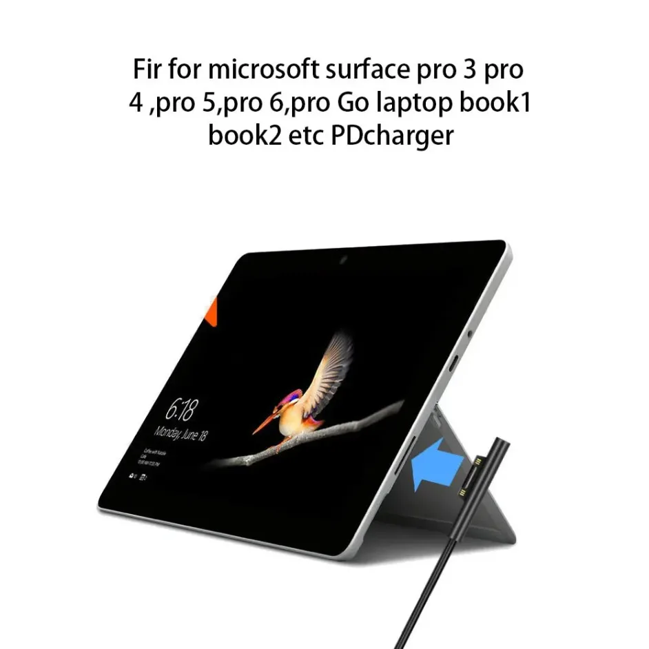 كابل شحن سريع من النوع C PD إلى الكمبيوتر المحمول 4 3 2 1 15V 3A Surface Connect، متوافق مع Microsoft Surface Pro 8 7 6 5 4 3 Go3 2 1