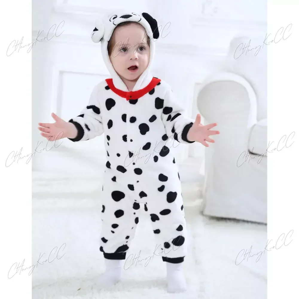 Baby Dalmatians Spotty Dog Costume Kigurumi Cartoon Animal Rompers Infant Toddler Jumpsuit Flannel Halloween Fancy Dress