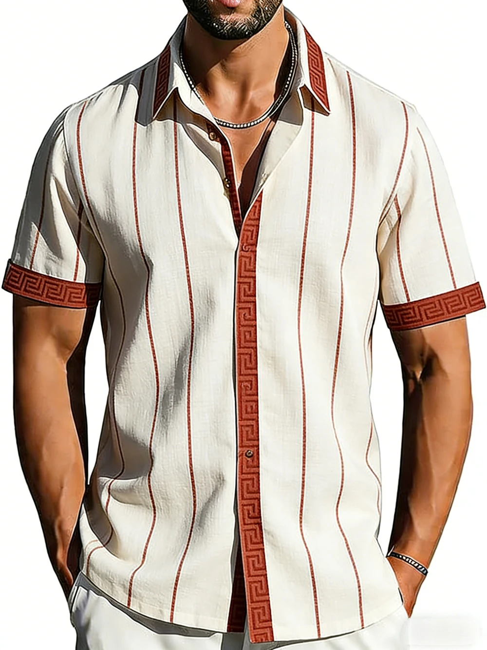 Men's New Product Shirt Color Stripe Printed Shirt Hawaii Vacation Simple Fashion Men's Wear