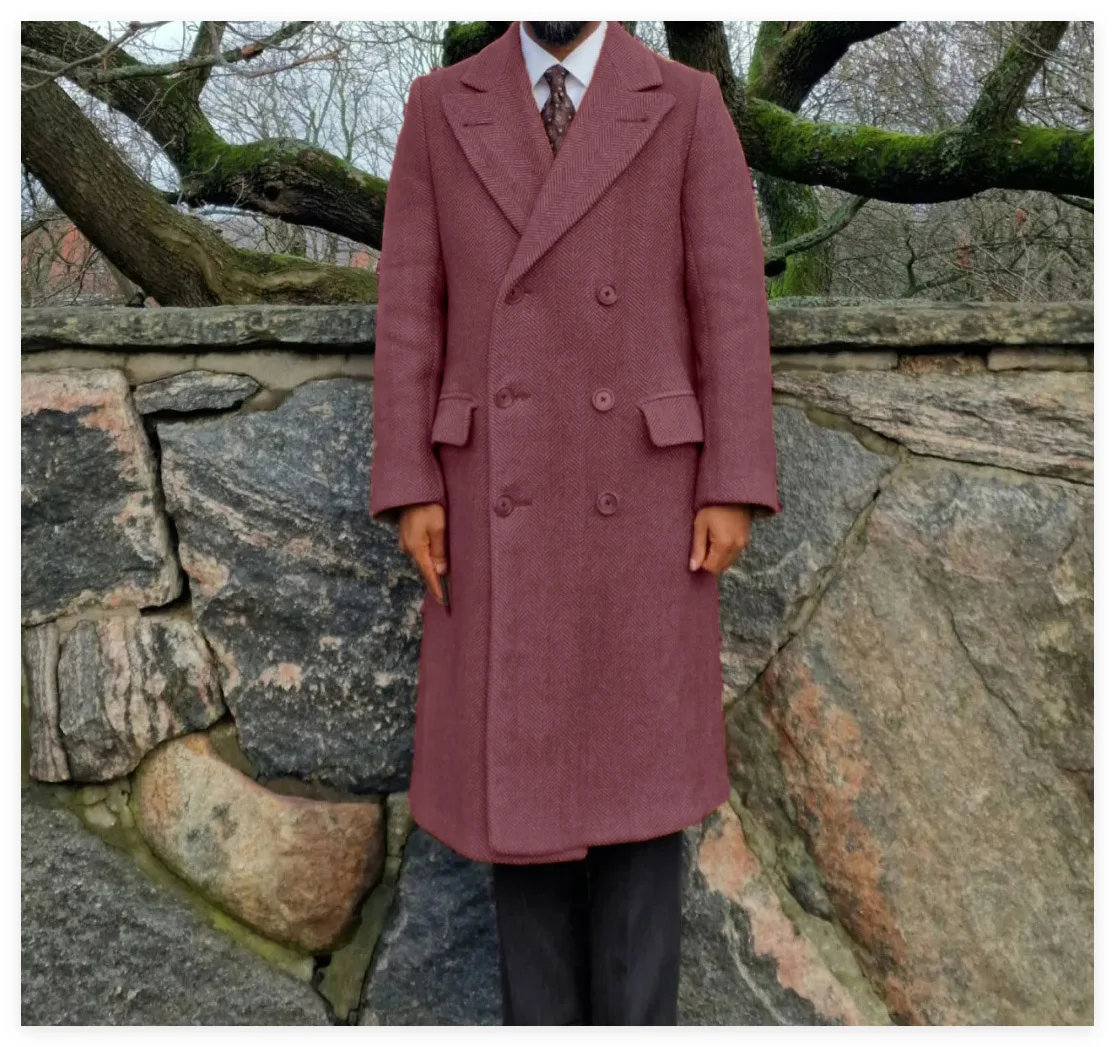 เสื้อโค้ทลายก้างปลาสำหรับผู้ชาย ฤดูใบไม้ร่วง ฤดูหนาว ทรงเข้ารูป กระดุมสองแถว แบบยาว ป้องกันลม แฟชั่นลำลอง ธุรกิจ งานเลี้ยง