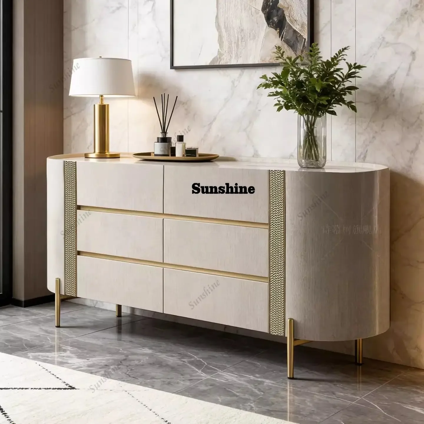 

Bedroom, bedside storage cabinet, living room, porch cabinet, natural luxury stone paint, drawer, bucket cabinet FT