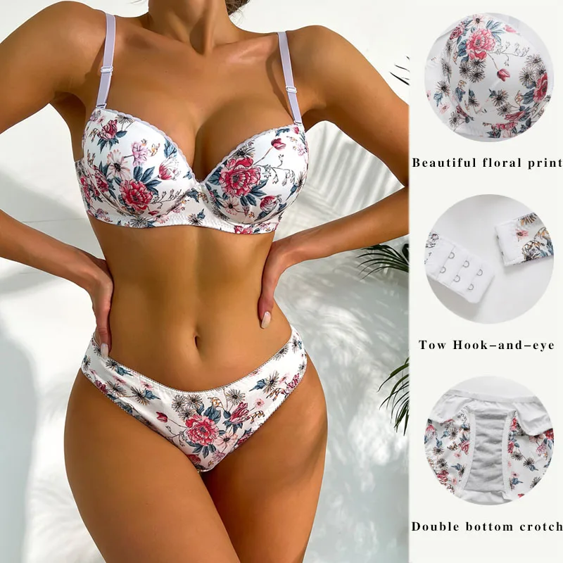 Viomisha Sexy Lingerie Set for Women Pretty Printed Brassiere Push Up Bra with Steel Ring Everyday Underwear Panty Bras Set