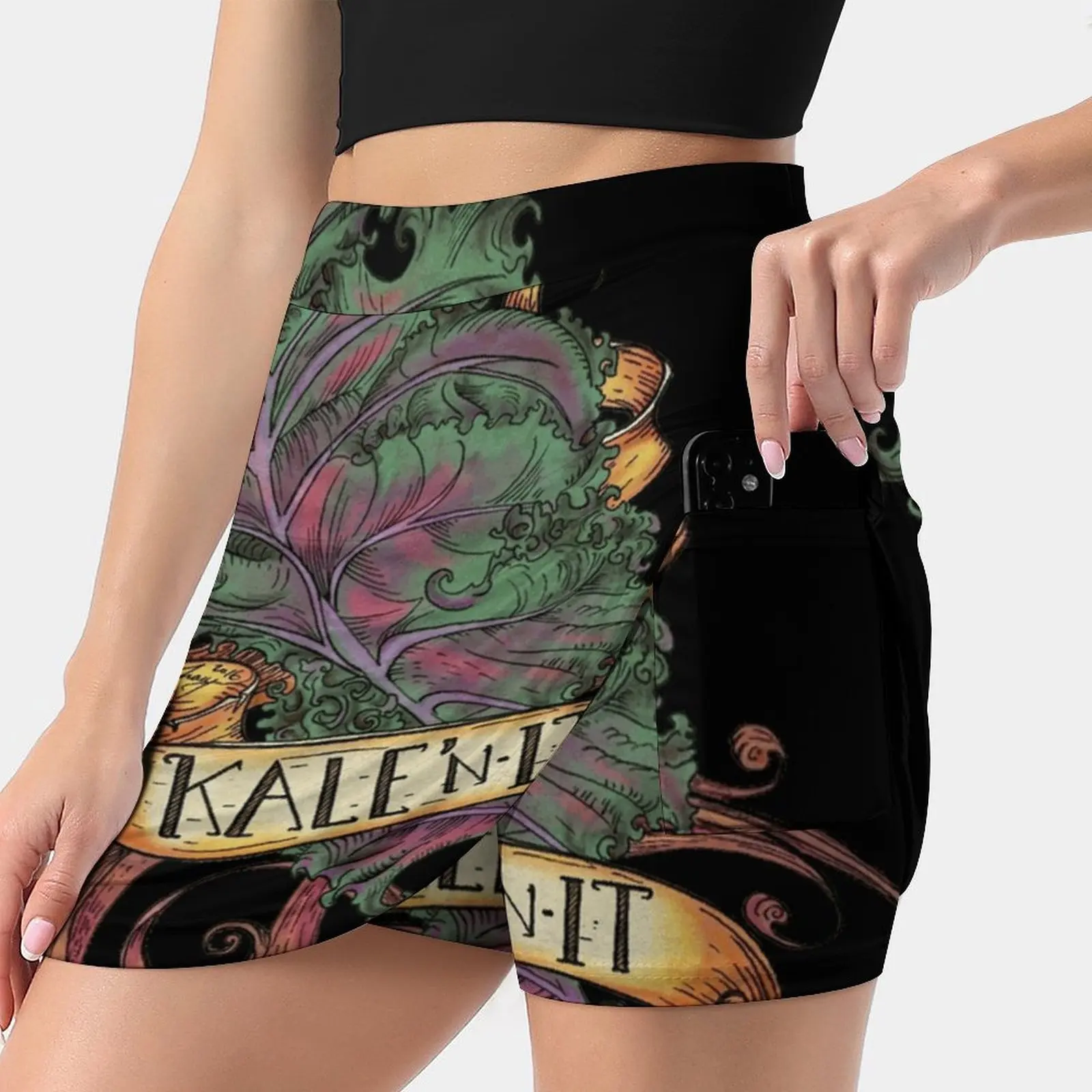 Kale 'N It Women Tennis Skirts Golf Badminton Pantskirt Sports Phone Pocket Skort Vegan Earth Friendly Eco Kale Garden