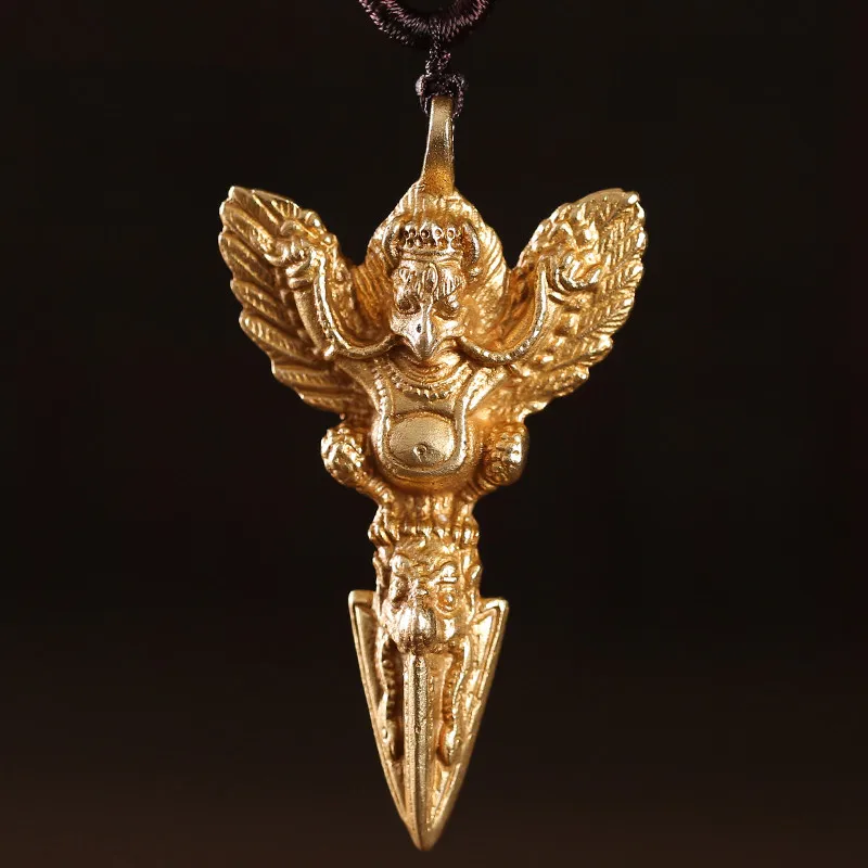 2 Colors Pure Copper Treasured Retro Buddhist Roc Golden Wings Bird King Kong Keep Safe Exquisite Carving Lucky Pendant