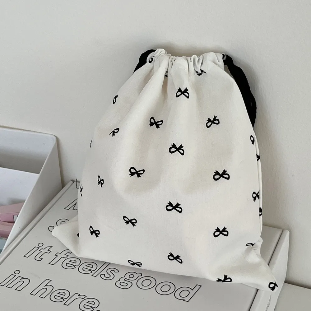 Casual Canvas Bundle Pocket Portable Large Drawstring Storage Bag Foldable White Cotton Pouch Daily