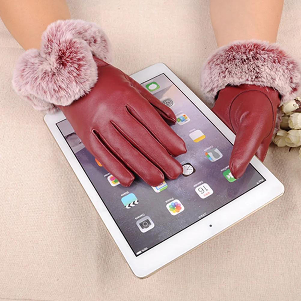 

1Pair Windproof Winter Gloves for Woman Red Fashion Full Cover Touch Screen Warm Outdoor Riding Cycling Gloves