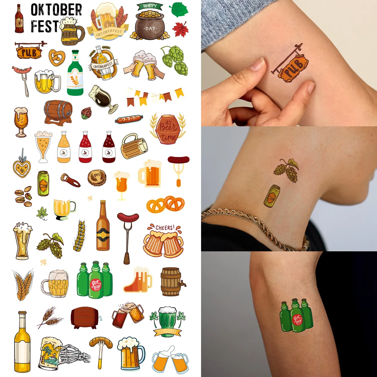 

4pcs Fashion Oktoberfest Party Tattoo Stickers Finger Wrist Ankle Tattoo Body Art German Bavarian Beer Party Decoration 타투스티커