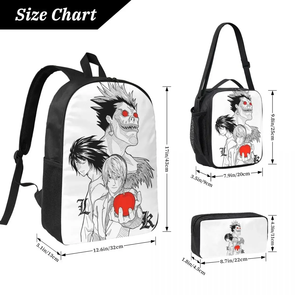 Death Book Death Note Anime Backpack Boys Girls BookBag School Bag Laptop Shoulder Bags 3ps Insulated Lunch Bag Pencil Case