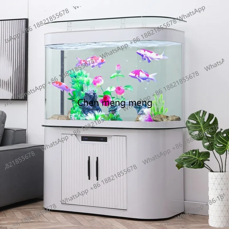 

Bottom filter curved fish tank living room household ultra-white glass aquarium free of water filtration
