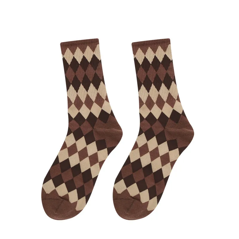Harajuku Vintage Socks Japanese College Style Retro Diamond Pattern Argyle Knitting Kawaii Sock Calcetines Mujer For Girl Meias
