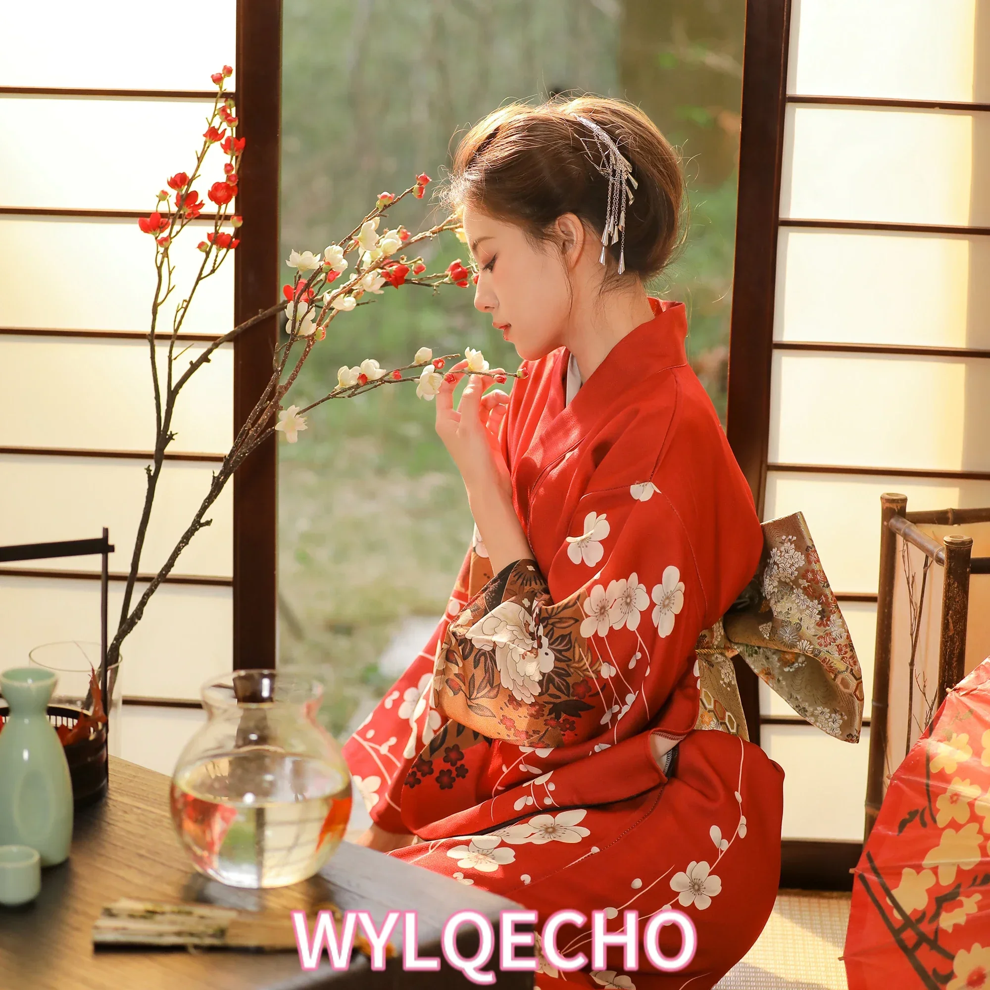 Red Kimono Women Japanese Traditional Yukata Haori Kimonos Cosplay Gown Female Summer Fashion Photography Clothes Formal Dress - Image 4