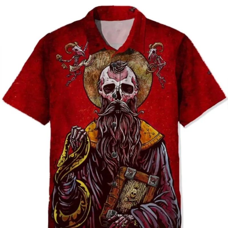 New Style Men Shirt Hawaii 3D Skull Printed Korean Short Sleeve T-Shirts Harajuku Casual Men Spooky Beach Clothing Summer