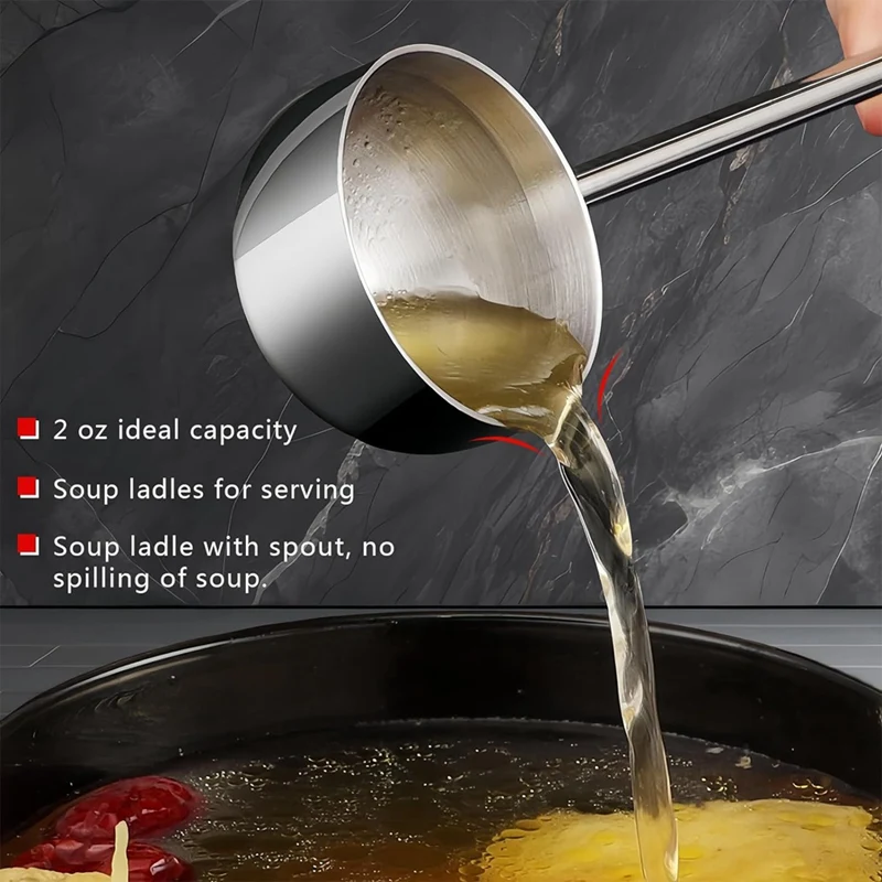 Small Soup Ladle Metal Deep Spoon With Pour Spout 2 Oz Long Handle Gravy Ladles Heat-Resistant Stainless Steel 1 PCS