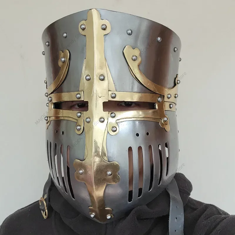 

Medieval Crusader Knight Great Helmet Steel Templar Reenactment LARP Castilian Greathelm