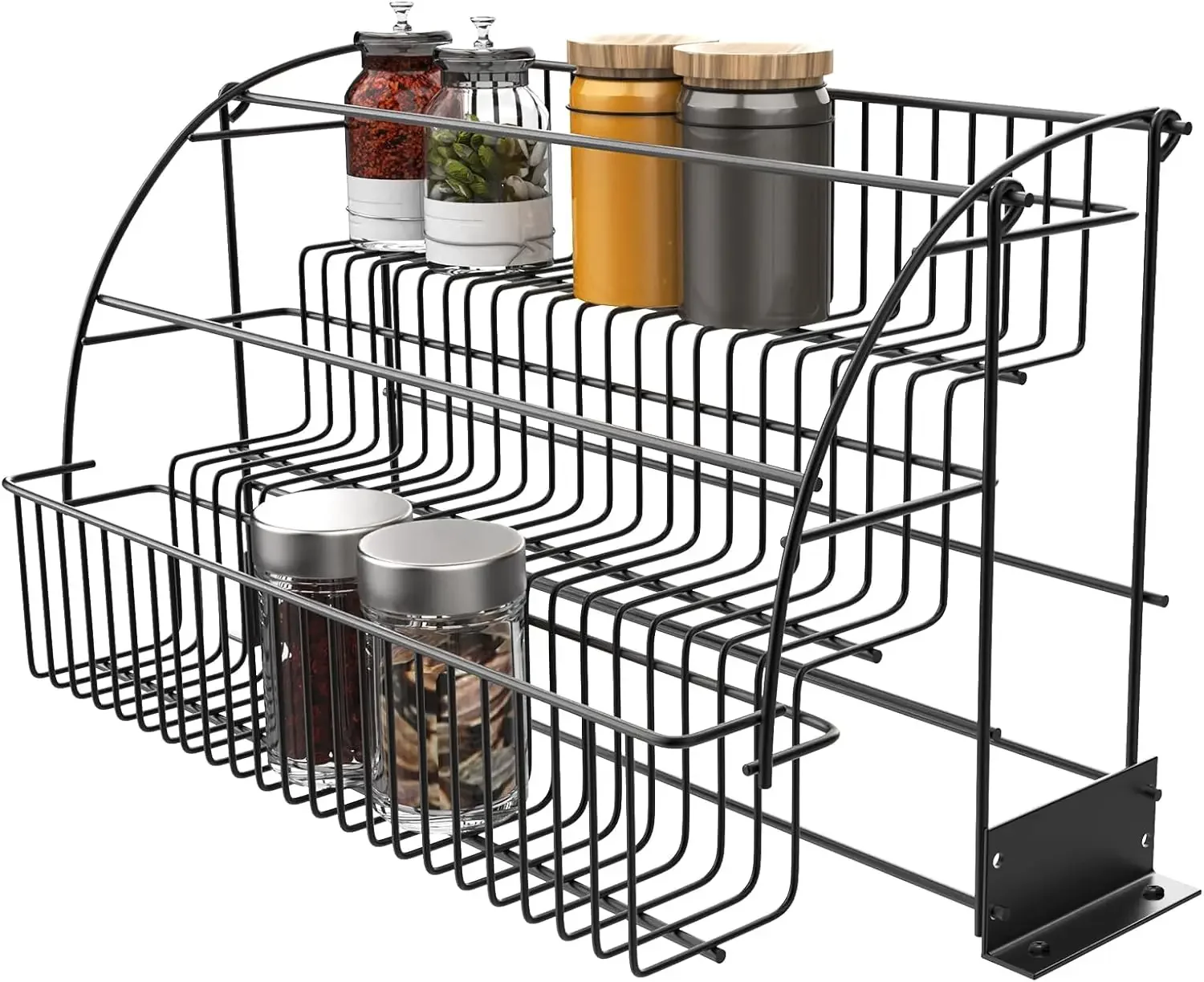 

3 Tier Pull Down Spice Rack, Metal Step Storage Holder Easy Reach Retractable Large Capacity Kitchen Storage Shelf Organizer