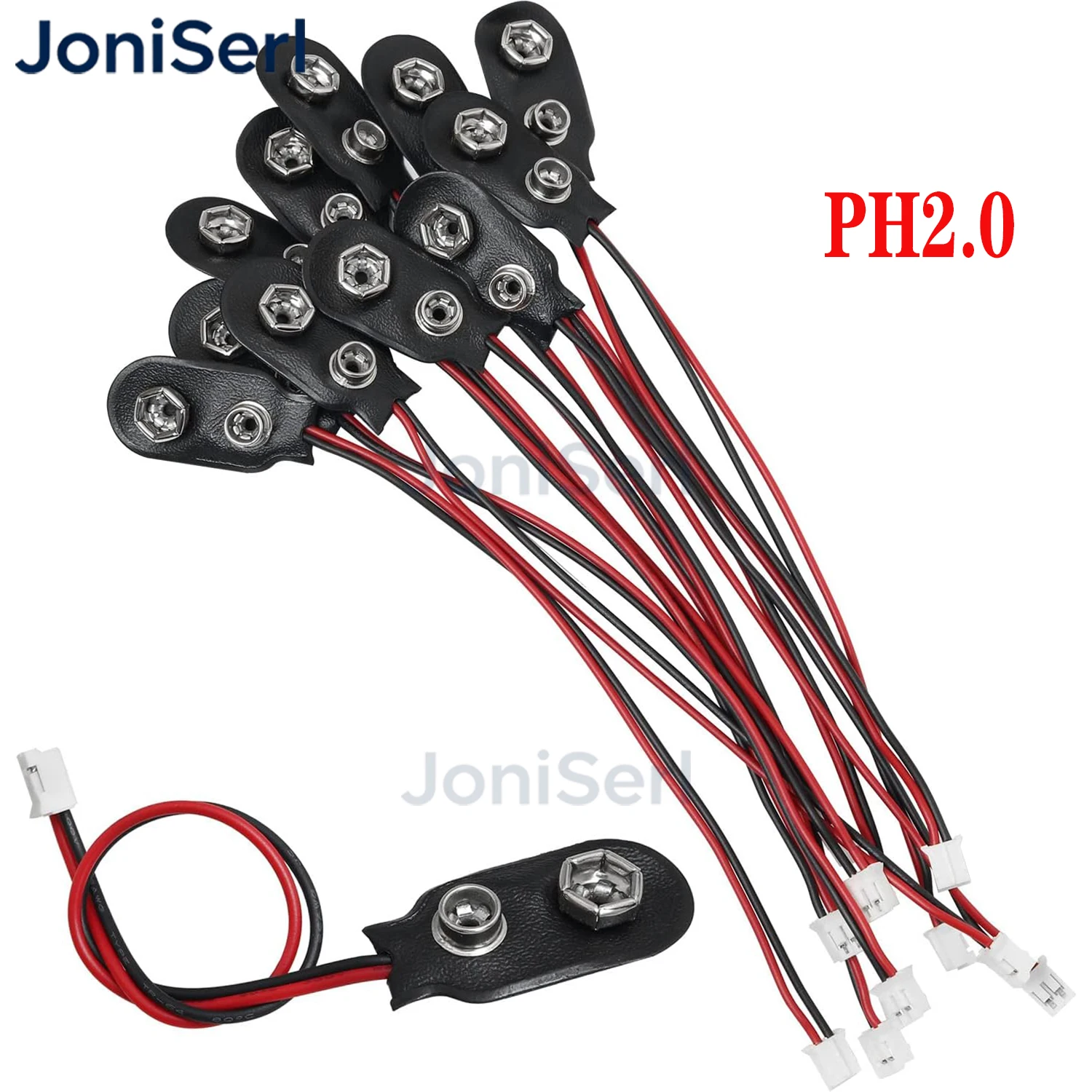 50/100 Pcs 9V Snap to 2-Pin PH2.0 Connector Cable | 9V Battery Clip Connector，I-Type 9 Volt Clip, Hard Buckle Plastic Housing