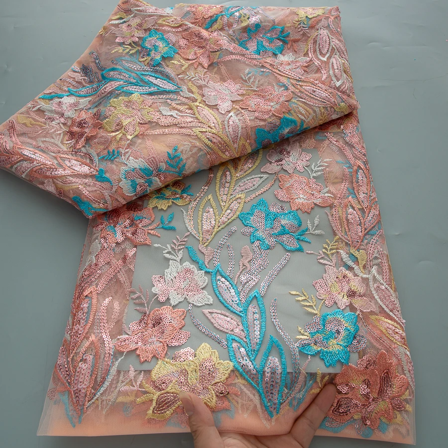 

Luxury French Mesh Sequins Lace Fabric High Quality 2025 African Lace Fabric 5 Yards Nigerian Wedding Dress for Women Sew