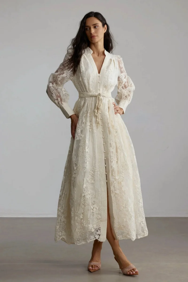 Vestido bordado elegante, ropa de otoño para mujer, Vestidos largos largos con farol de manga larga, Vestidos de noche para fiesta de cumpleaños y discoteca