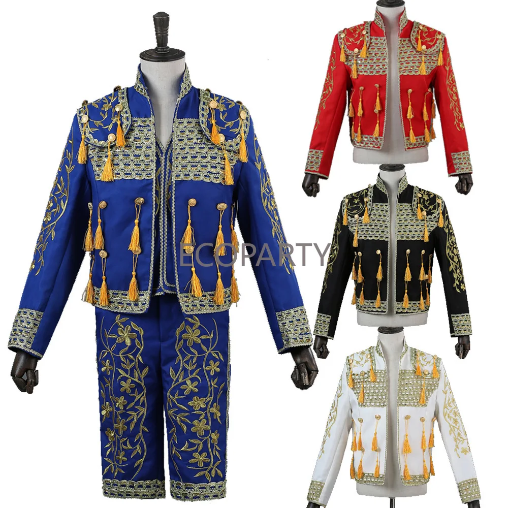 Men's Clothing Spanish Matador Costume Stage Court Performance Costume Bullfighting Costume Embroidered Tassel 3-Piece Set.