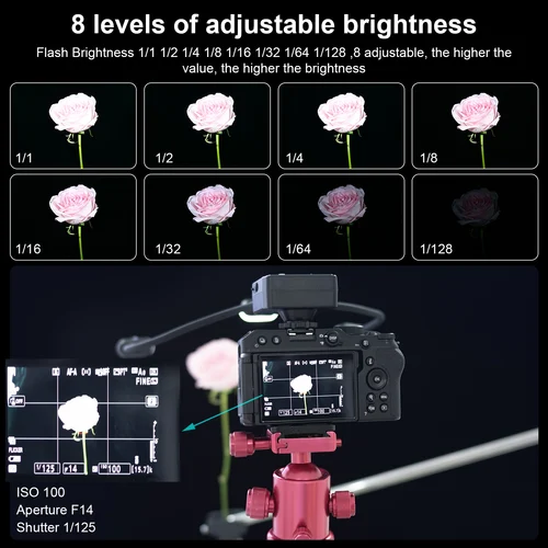 Imagen 2 del producto FOMITO Mini Macro Flash Difusor de tres cabezales 8 niveles de brillo Luz LED ajustable Ayuda de enfoque Batería de litio incorporada
