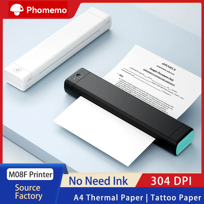 A4 Thermal Printer M08F Wireless Tattoo Transfer Bluetooth USB Mobile Printer Machine Text PDF Document Design Tattoo Printing