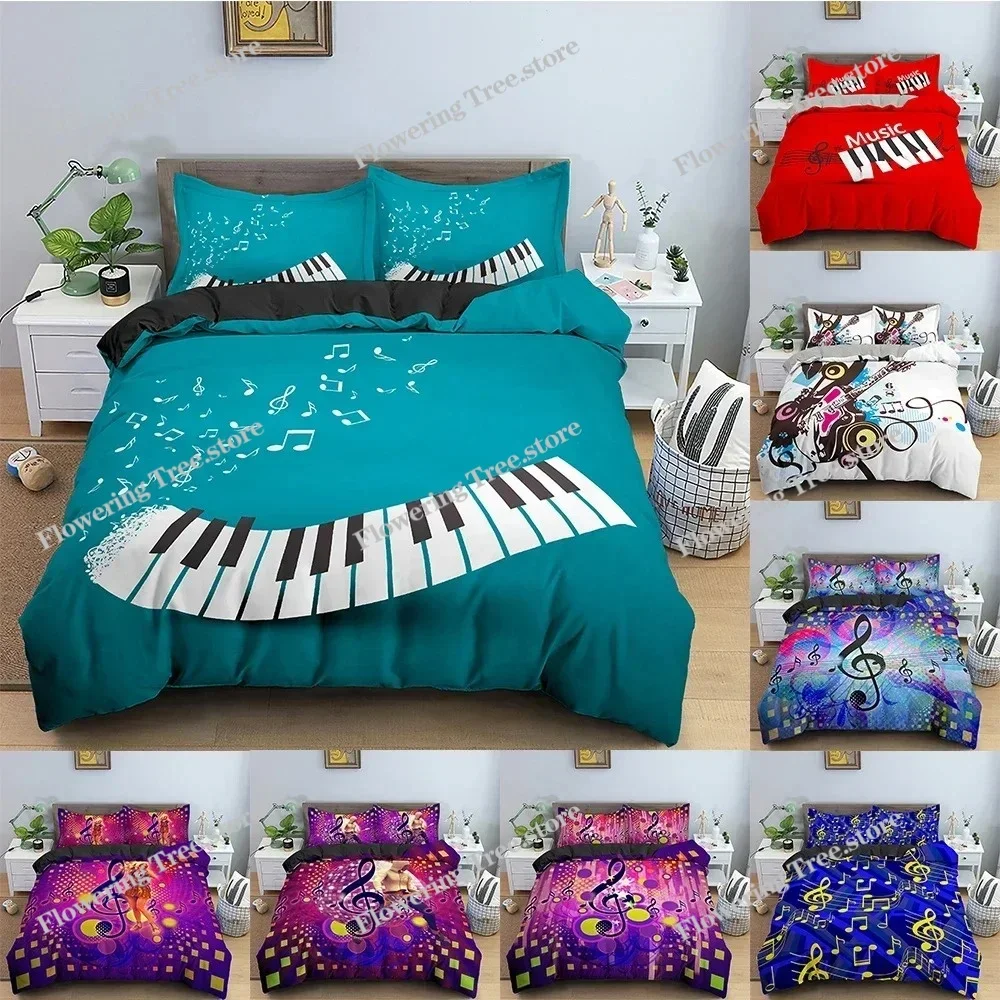 

Music Pattern Bedding Set Music Notation and Instrument Duvet Cover Set Comforter Cover with Pillowcase Home Textiles