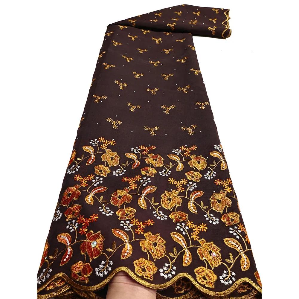 

5 Yards Swiss Voile Lace Fabric 2025 High Quality Nigerian African Cotton Fabric With Stones for Women Evening Party Dresses