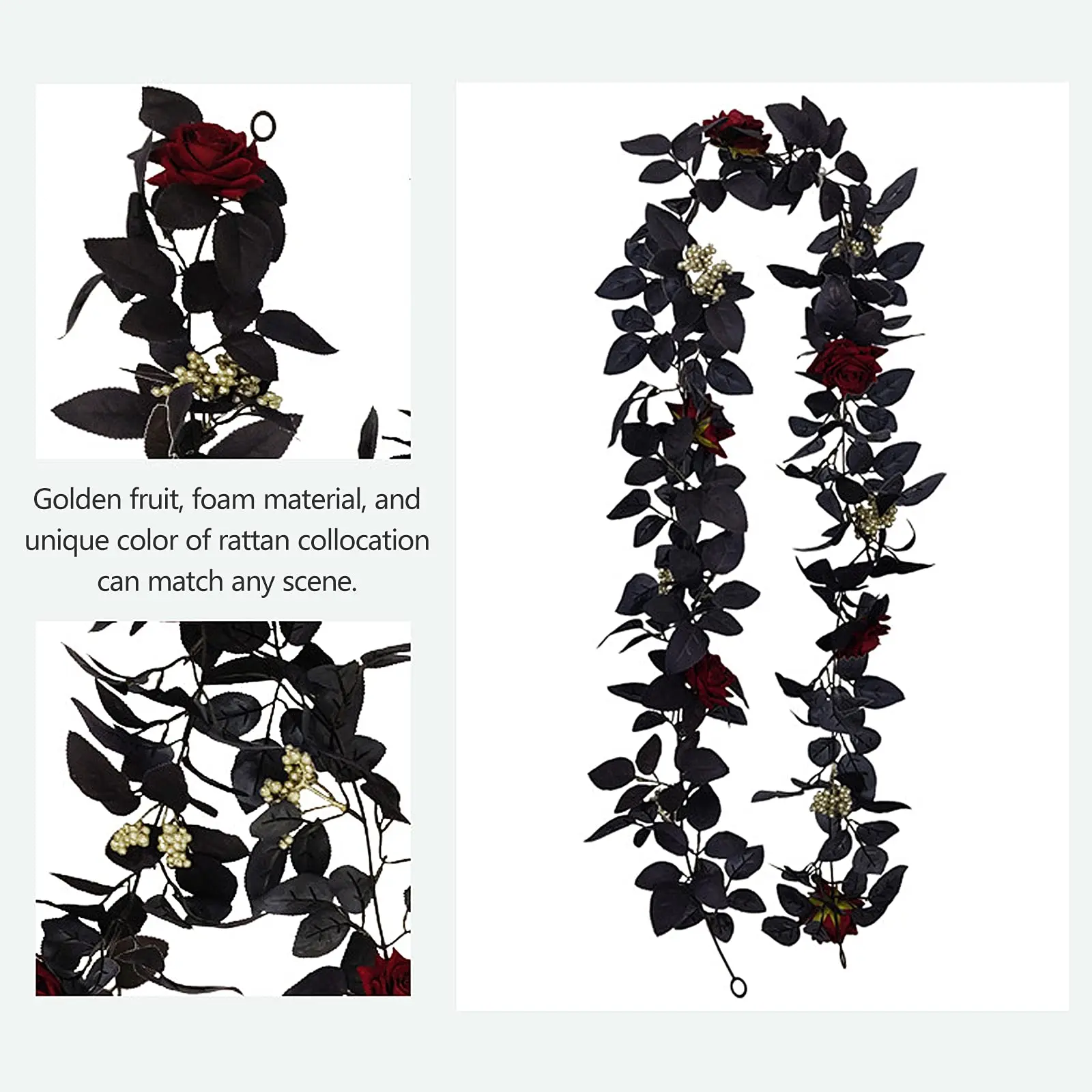 175cm Halloween Artificial Black Rose Vine Autumn Decoration for Home Party For Home Christmas Thanksgiving Party Fall Decor