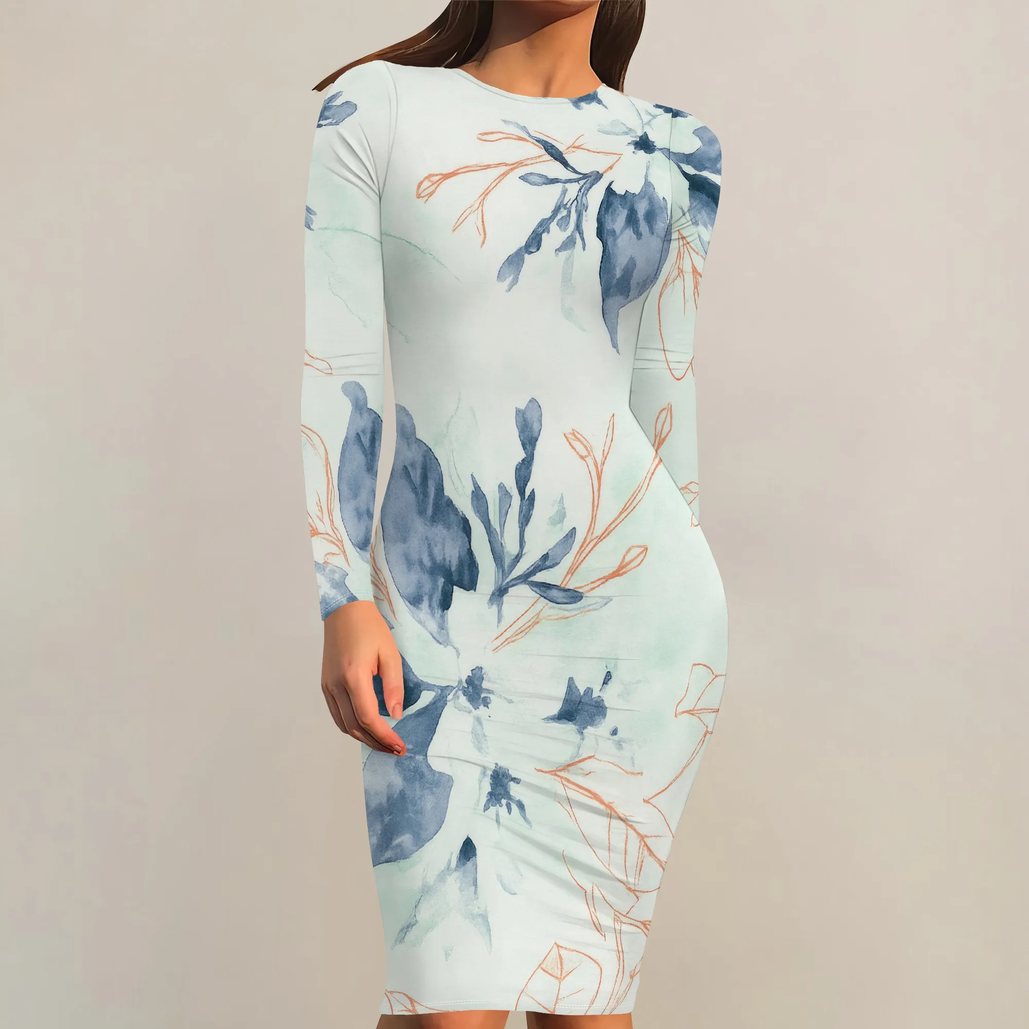 ชุดสตรีฤดูใบไม้ร่วง 2024 แขนยาวพื้นฐานดินสอ Smocked Elastic เอว Casual A-Line เซ็กซี่ Bodycon Mini Dress