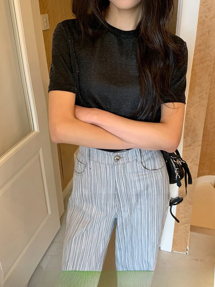 

Футболка ALONE SAVOR Summer Acetate Cool Feeling Casual с круглым вырезом, облегающая, из полиэстера и спандекса, однотонная