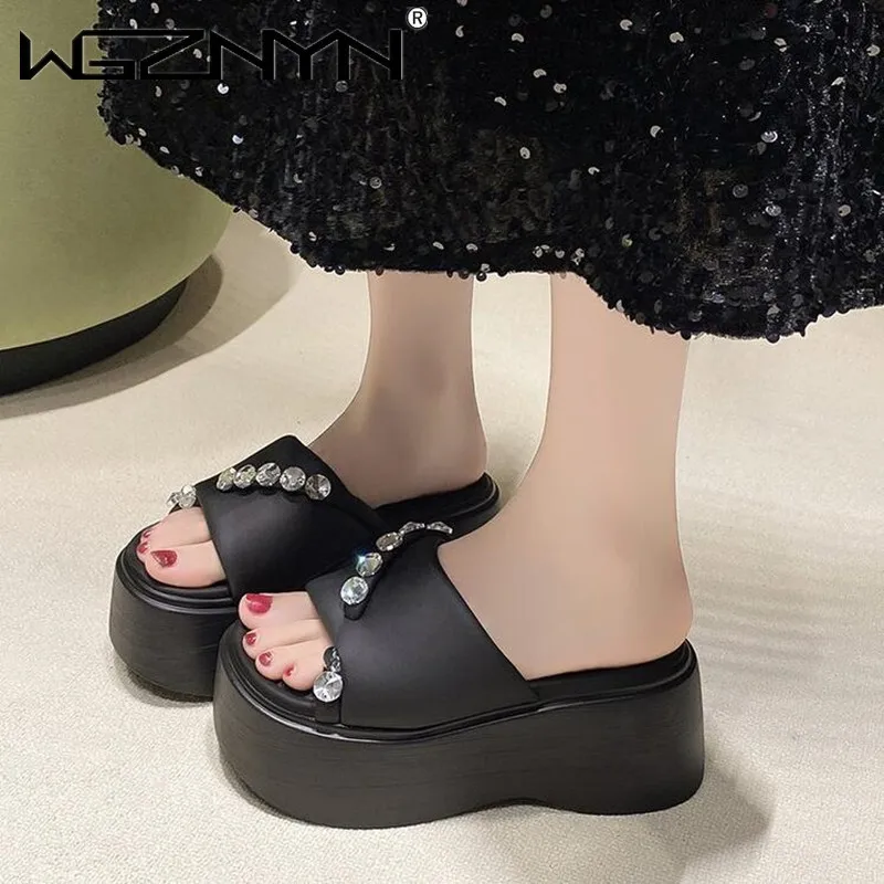 

High Platform Sandals New 2024 Women Thick Sole Slippers Woman Chunky Shoes Summer Casual Beach Leather Slides Zapatos Mujer 8CM