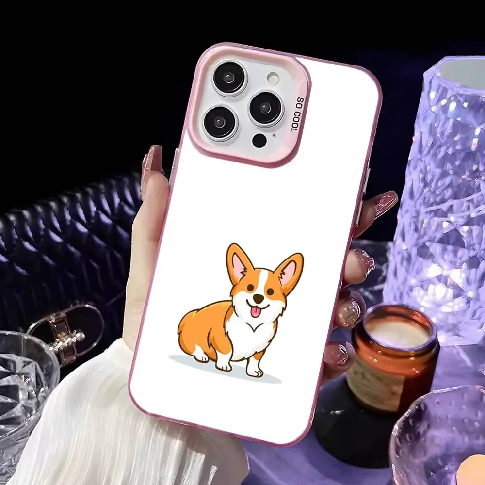 Leuke Cartoon Corgi Telefoonhoesje voor iPhone 16,15,14,13,12,11, Mini, Pro, MAX Roze Matte Schokbestendige Cover