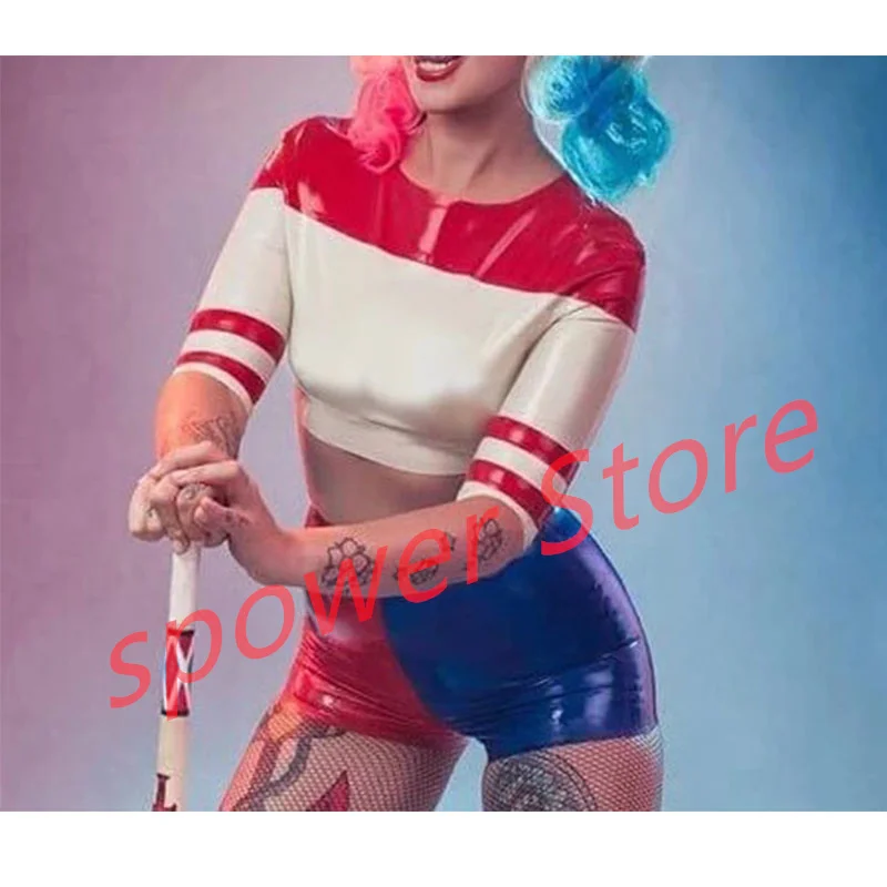 

Handmade Women Latex Top Catsuit Rubber Bodysuit Tight Jumpsuit Customize Cosplay Costumes (no shorts)