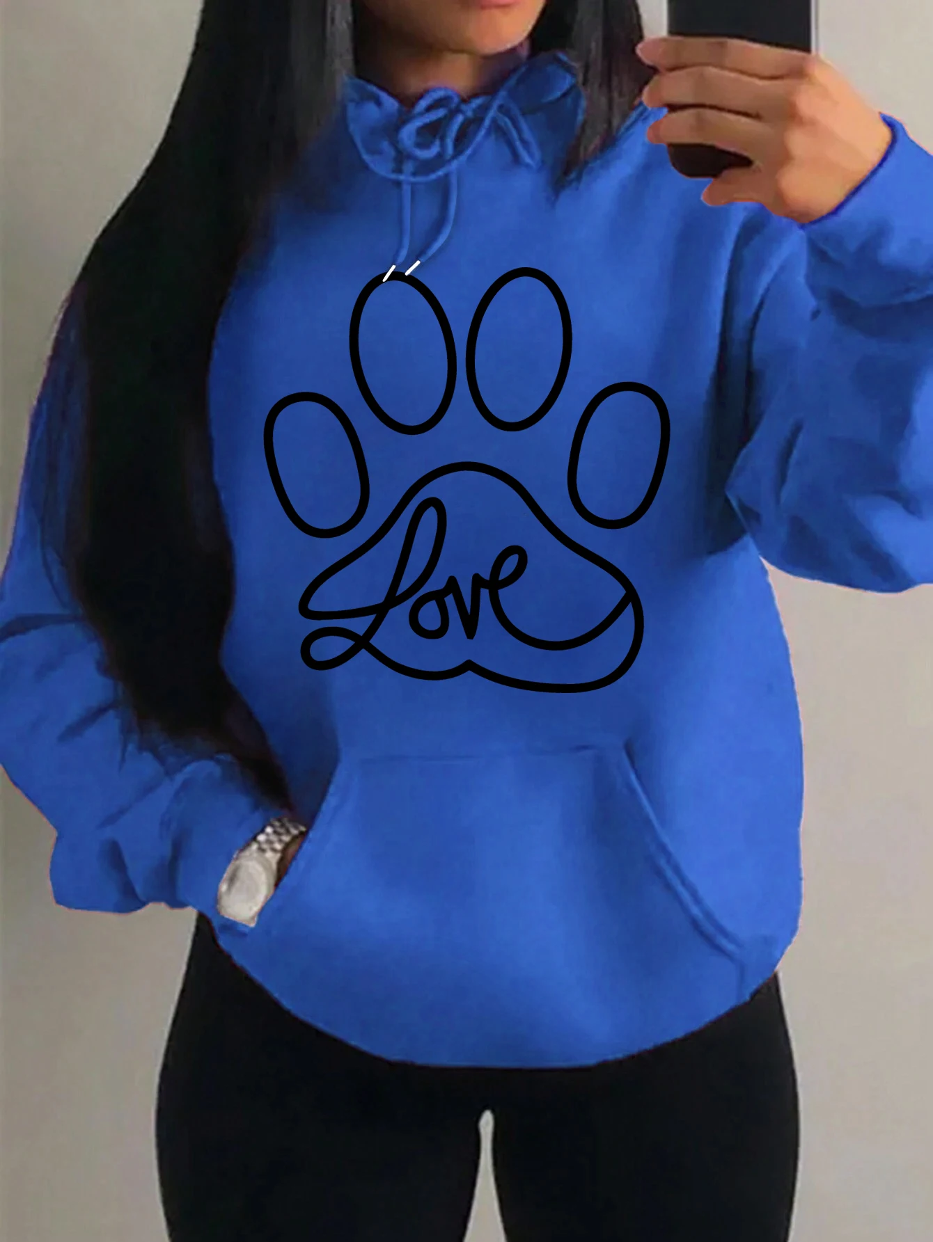 Amor na mão de gato Moletons com estampa criativa para mulheres, roupa esportiva de lã, bolso outono, streetwear hip hop, nova moda